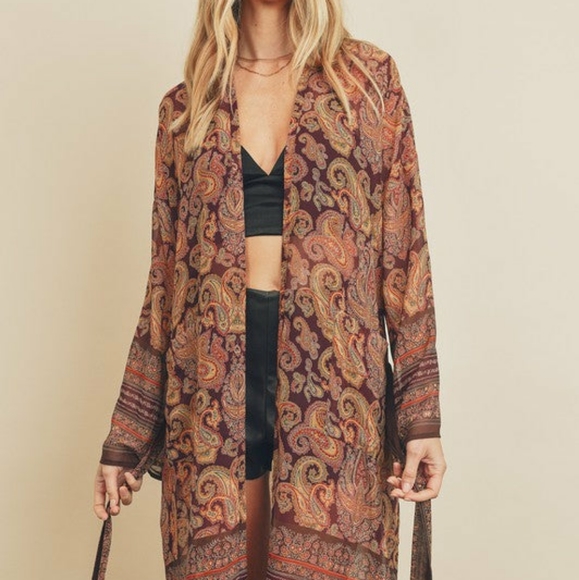Dress Forum Accessories - Paisley Print Belted Kimono